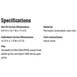 Weber Griddle For SmokeFire And Spirit 300 Series Grills (WEB-7598) -Grill Genius Store web 7598 spec a 05 22